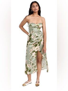 Reformation  Marguerite Dress In Tarragon Silk Size 8 Wedding Guest